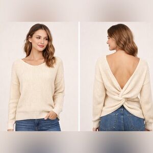 Boho Minimalist Coquette – Love Tree Cream Twist Back Knit Sweater – Small
